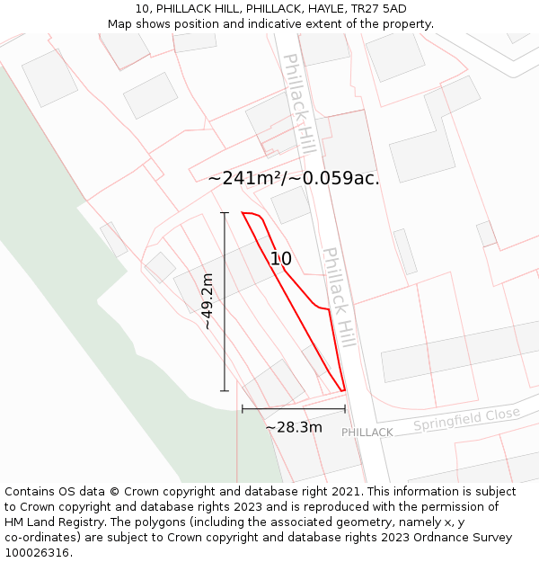 10, PHILLACK HILL, PHILLACK, HAYLE, TR27 5AD: Plot and title map