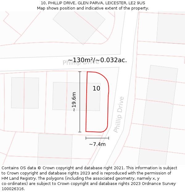 10, PHILLIP DRIVE, GLEN PARVA, LEICESTER, LE2 9US: Plot and title map
