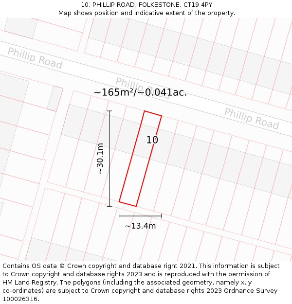 10, PHILLIP ROAD, FOLKESTONE, CT19 4PY: Plot and title map
