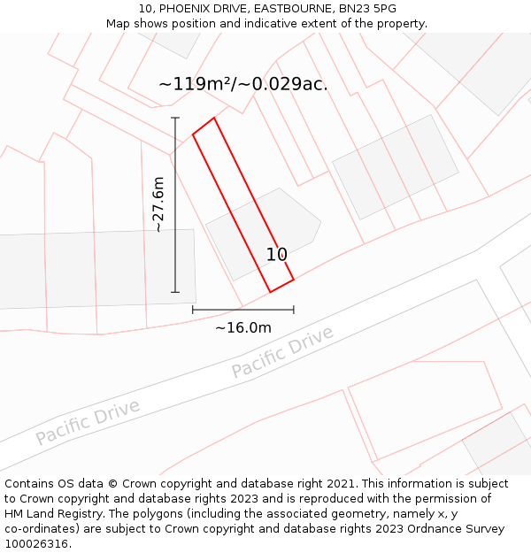 10, PHOENIX DRIVE, EASTBOURNE, BN23 5PG: Plot and title map