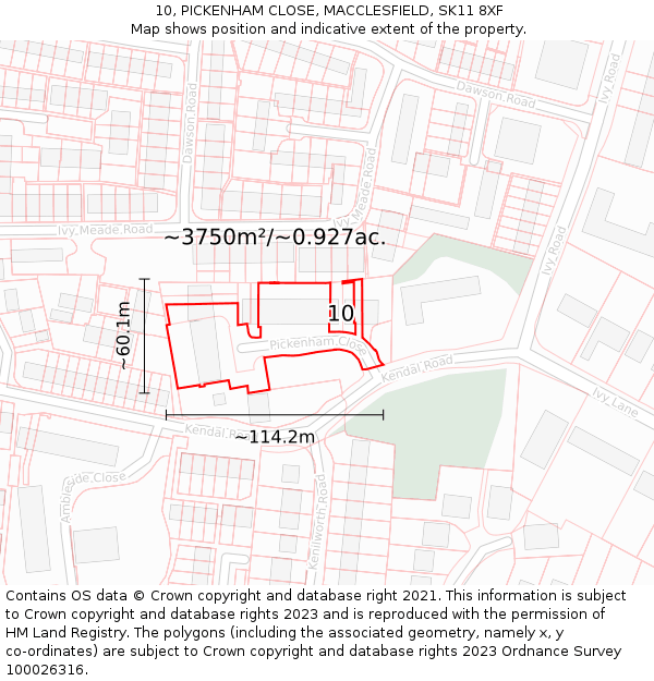 10, PICKENHAM CLOSE, MACCLESFIELD, SK11 8XF: Plot and title map