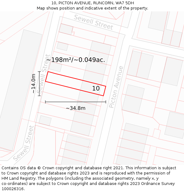 10, PICTON AVENUE, RUNCORN, WA7 5DH: Plot and title map