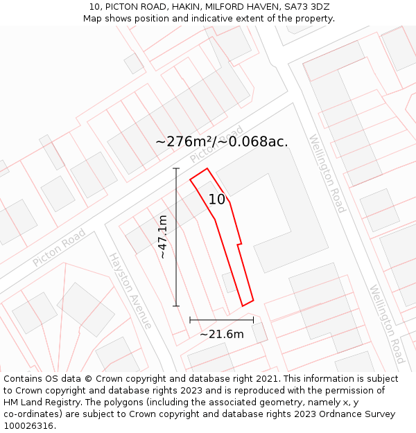 10, PICTON ROAD, HAKIN, MILFORD HAVEN, SA73 3DZ: Plot and title map