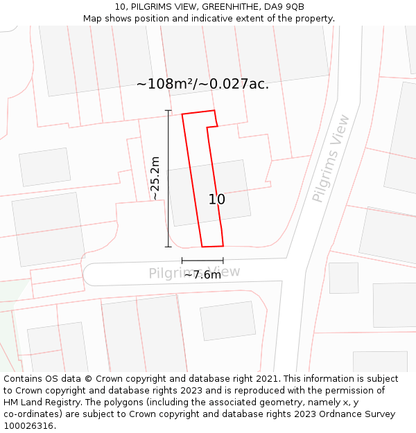 10, PILGRIMS VIEW, GREENHITHE, DA9 9QB: Plot and title map