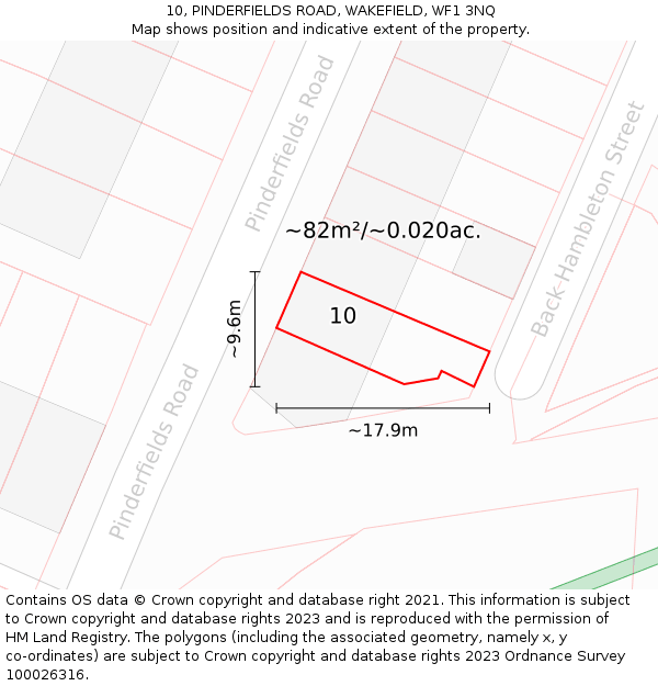 10, PINDERFIELDS ROAD, WAKEFIELD, WF1 3NQ: Plot and title map