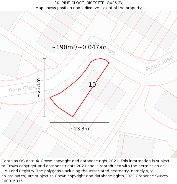 10, PINE CLOSE, BICESTER, OX26 3YJ: Plot and title map