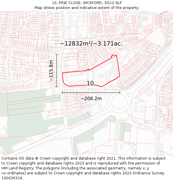 10, PINE CLOSE, WICKFORD, SS12 9LP: Plot and title map