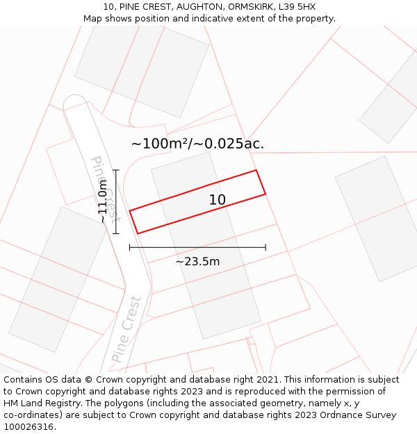 10, PINE CREST, AUGHTON, ORMSKIRK, L39 5HX: Plot and title map