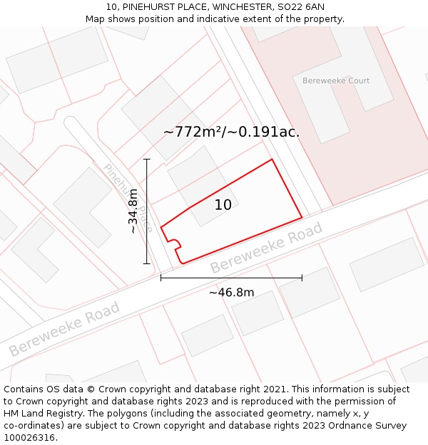 10, PINEHURST PLACE, WINCHESTER, SO22 6AN: Plot and title map