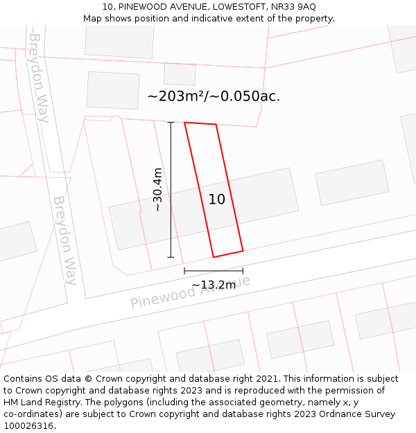 10, PINEWOOD AVENUE, LOWESTOFT, NR33 9AQ: Plot and title map