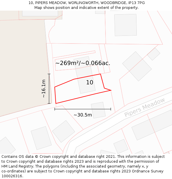 10, PIPERS MEADOW, WORLINGWORTH, WOODBRIDGE, IP13 7PG: Plot and title map