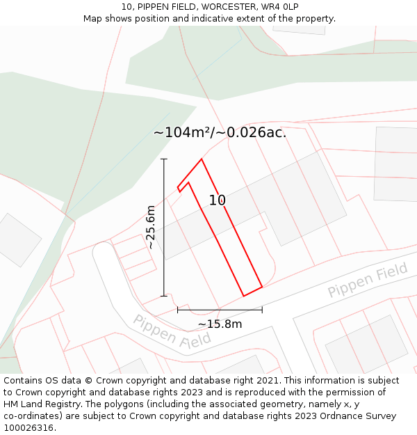 10, PIPPEN FIELD, WORCESTER, WR4 0LP: Plot and title map