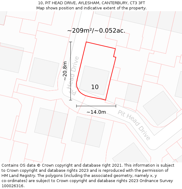 10, PIT HEAD DRIVE, AYLESHAM, CANTERBURY, CT3 3FT: Plot and title map