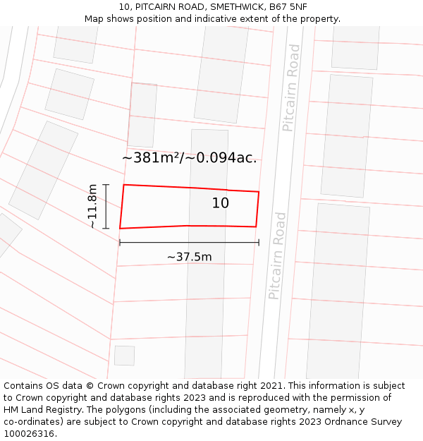 10, PITCAIRN ROAD, SMETHWICK, B67 5NF: Plot and title map
