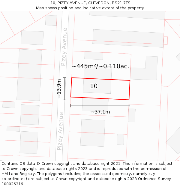 10, PIZEY AVENUE, CLEVEDON, BS21 7TS: Plot and title map