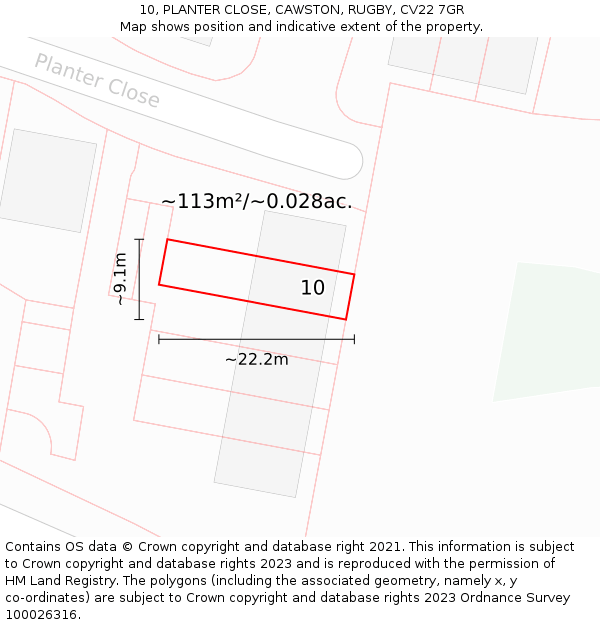 10, PLANTER CLOSE, CAWSTON, RUGBY, CV22 7GR: Plot and title map