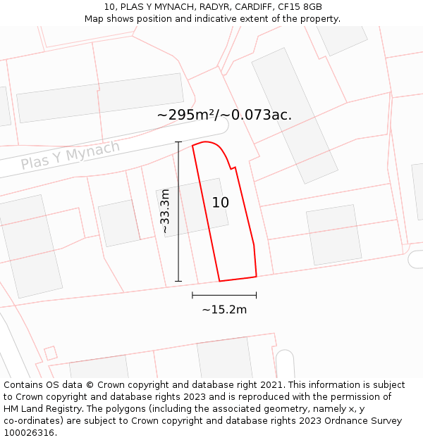 10, PLAS Y MYNACH, RADYR, CARDIFF, CF15 8GB: Plot and title map