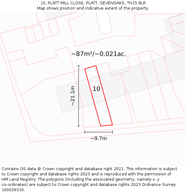 10, PLATT MILL CLOSE, PLATT, SEVENOAKS, TN15 8LR: Plot and title map