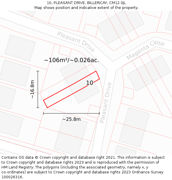 10, PLEASANT DRIVE, BILLERICAY, CM12 0JL: Plot and title map