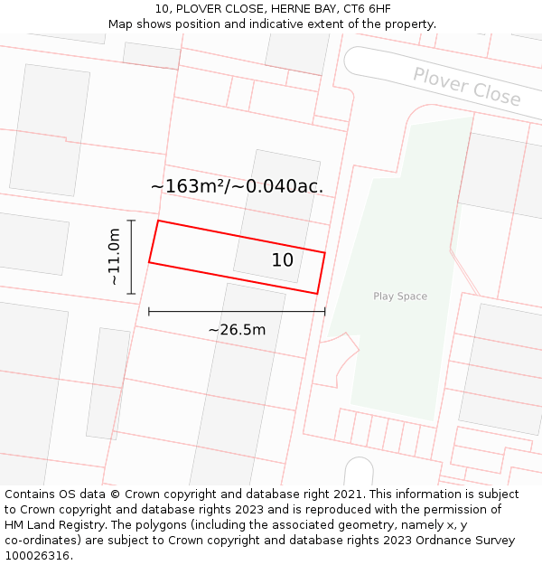 10, PLOVER CLOSE, HERNE BAY, CT6 6HF: Plot and title map