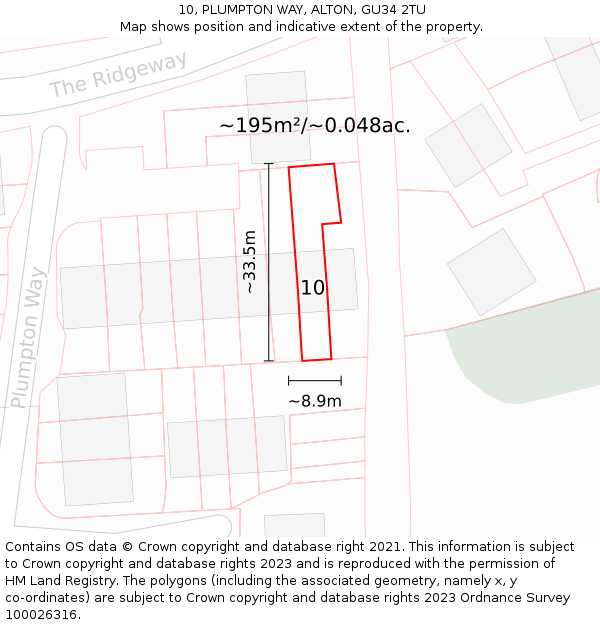 10, PLUMPTON WAY, ALTON, GU34 2TU: Plot and title map