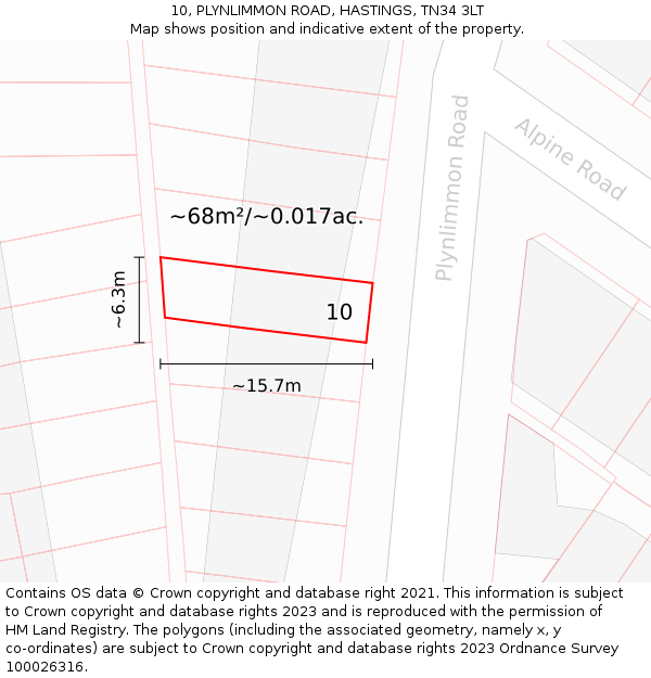 10, PLYNLIMMON ROAD, HASTINGS, TN34 3LT: Plot and title map