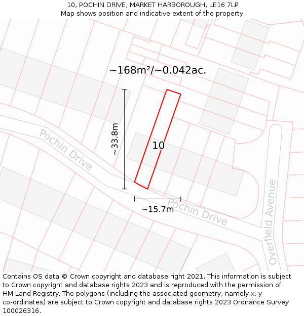 10, POCHIN DRIVE, MARKET HARBOROUGH, LE16 7LP: Plot and title map