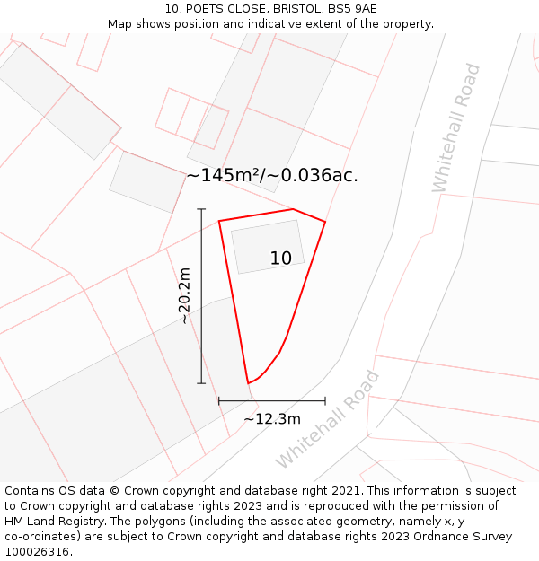 10, POETS CLOSE, BRISTOL, BS5 9AE: Plot and title map