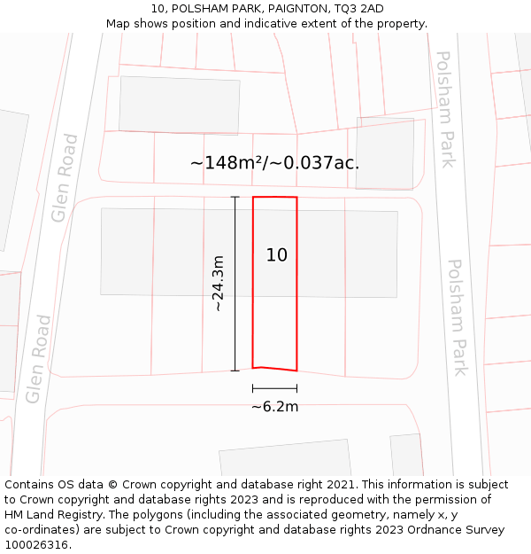 10, POLSHAM PARK, PAIGNTON, TQ3 2AD: Plot and title map
