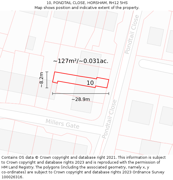 10, PONDTAIL CLOSE, HORSHAM, RH12 5HS: Plot and title map