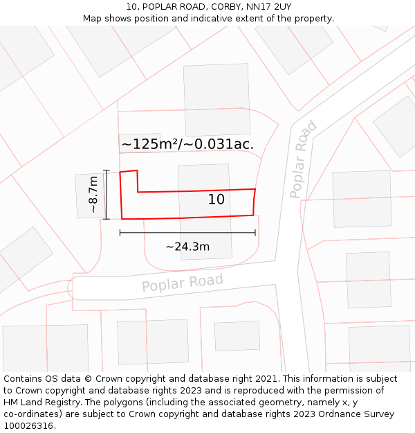 10, POPLAR ROAD, CORBY, NN17 2UY: Plot and title map