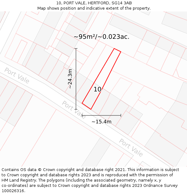 10, PORT VALE, HERTFORD, SG14 3AB: Plot and title map