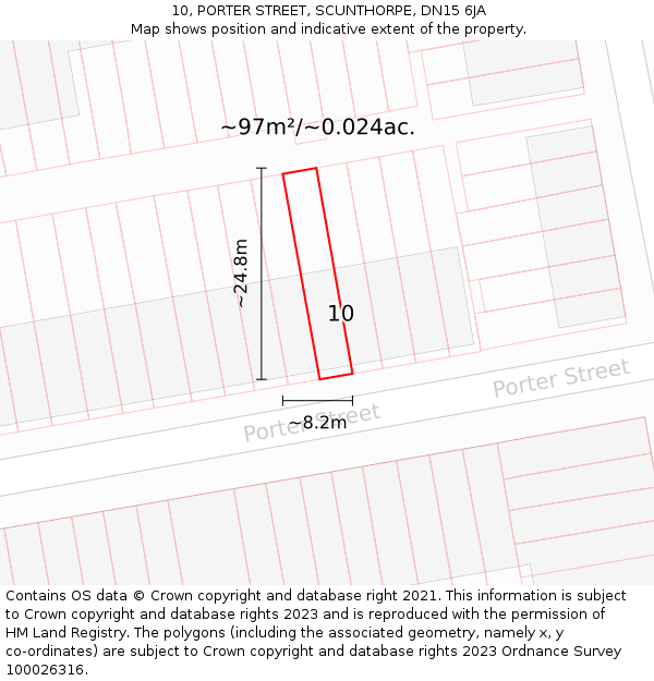 10, PORTER STREET, SCUNTHORPE, DN15 6JA: Plot and title map