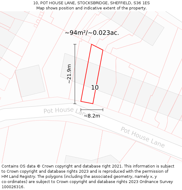 10, POT HOUSE LANE, STOCKSBRIDGE, SHEFFIELD, S36 1ES: Plot and title map