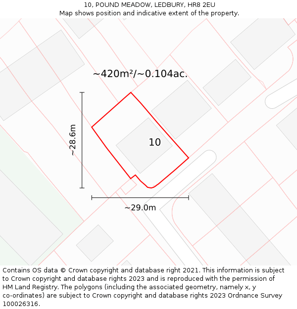 10, POUND MEADOW, LEDBURY, HR8 2EU: Plot and title map
