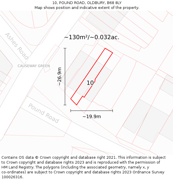 10, POUND ROAD, OLDBURY, B68 8LY: Plot and title map