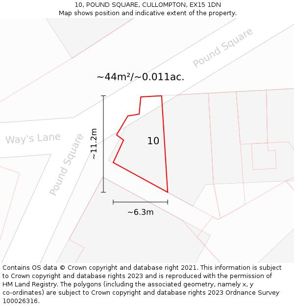 10, POUND SQUARE, CULLOMPTON, EX15 1DN: Plot and title map