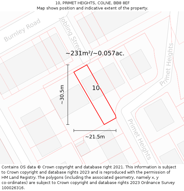 10, PRIMET HEIGHTS, COLNE, BB8 8EF: Plot and title map