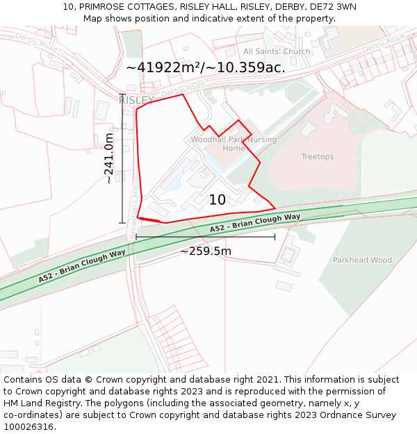 10, PRIMROSE COTTAGES, RISLEY HALL, RISLEY, DERBY, DE72 3WN: Plot and title map