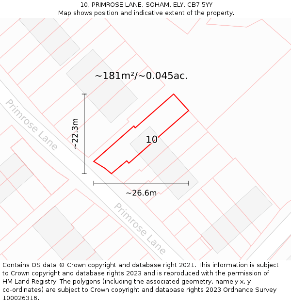 10, PRIMROSE LANE, SOHAM, ELY, CB7 5YY: Plot and title map