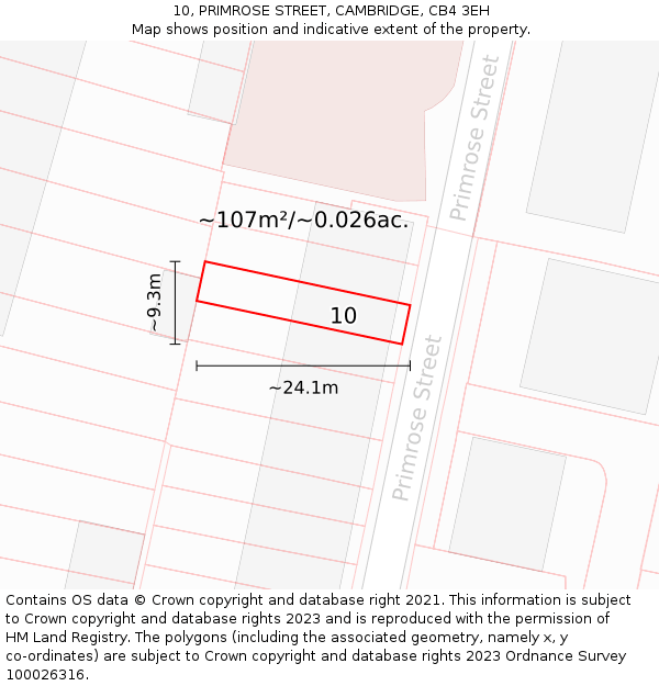 10, PRIMROSE STREET, CAMBRIDGE, CB4 3EH: Plot and title map