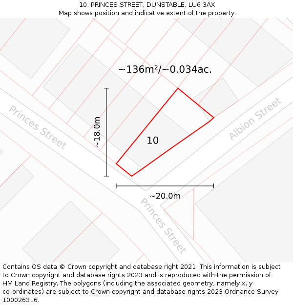10, PRINCES STREET, DUNSTABLE, LU6 3AX: Plot and title map