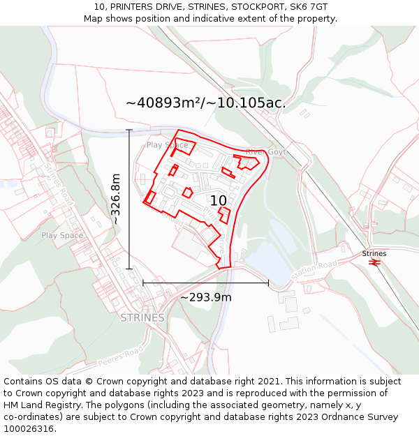 10, PRINTERS DRIVE, STRINES, STOCKPORT, SK6 7GT: Plot and title map
