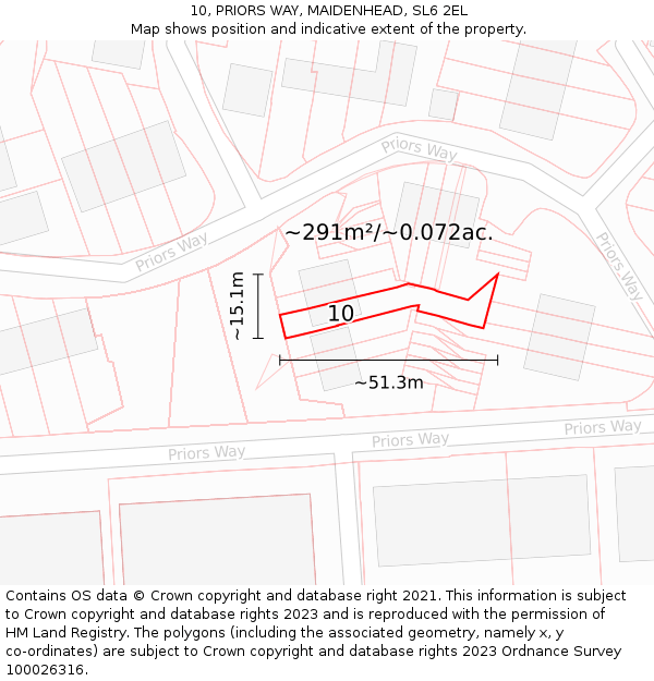 10, PRIORS WAY, MAIDENHEAD, SL6 2EL: Plot and title map