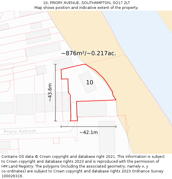 10, PRIORY AVENUE, SOUTHAMPTON, SO17 2LT: Plot and title map