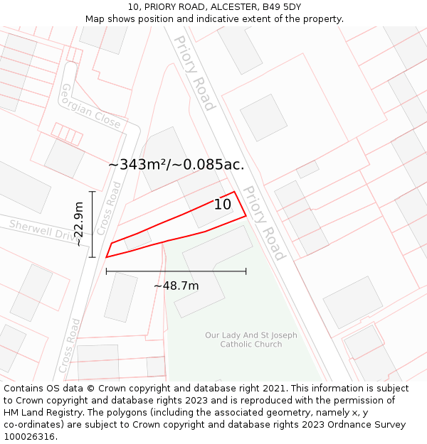 10, PRIORY ROAD, ALCESTER, B49 5DY: Plot and title map