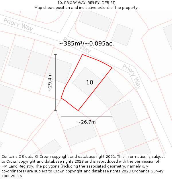 10, PRIORY WAY, RIPLEY, DE5 3TJ: Plot and title map