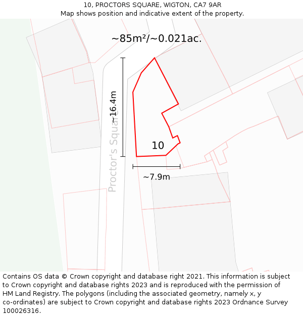 10, PROCTORS SQUARE, WIGTON, CA7 9AR: Plot and title map