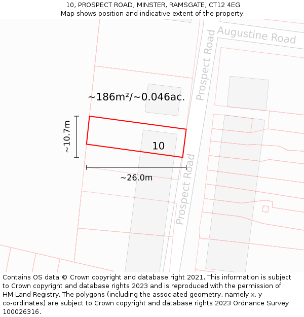 10, PROSPECT ROAD, MINSTER, RAMSGATE, CT12 4EG: Plot and title map