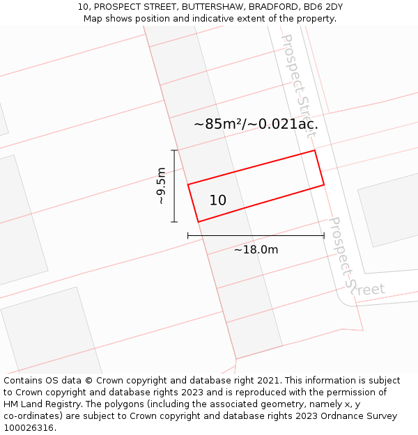 10, PROSPECT STREET, BUTTERSHAW, BRADFORD, BD6 2DY: Plot and title map